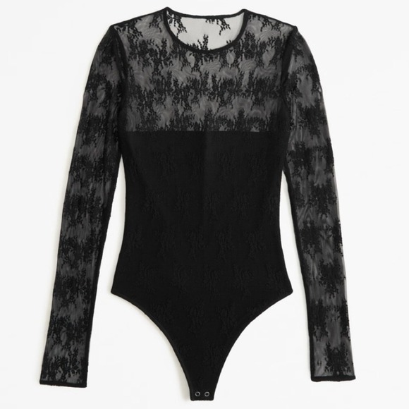 Abercrombie & Fitch Tops - Abercrombie | NWT Lace Tube Top Long Sleeve Snap‎ Bodysuit in Black Size XS